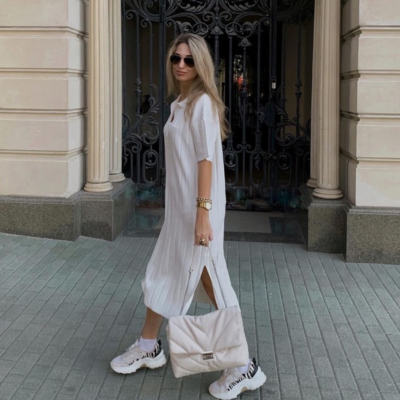 H&M Bloggers Favorite Beige Knit Slit Midi Dress - Picture 6 of 16